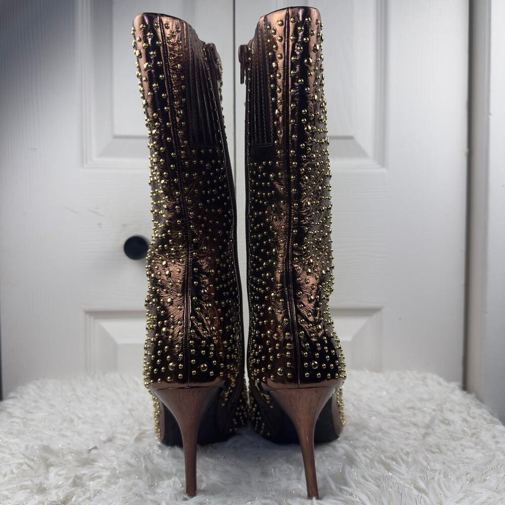 Jeffrey Campbell Bronze Studded Metallic Ankle High Boots Pointed Toe Heels - Picture 5 of 5